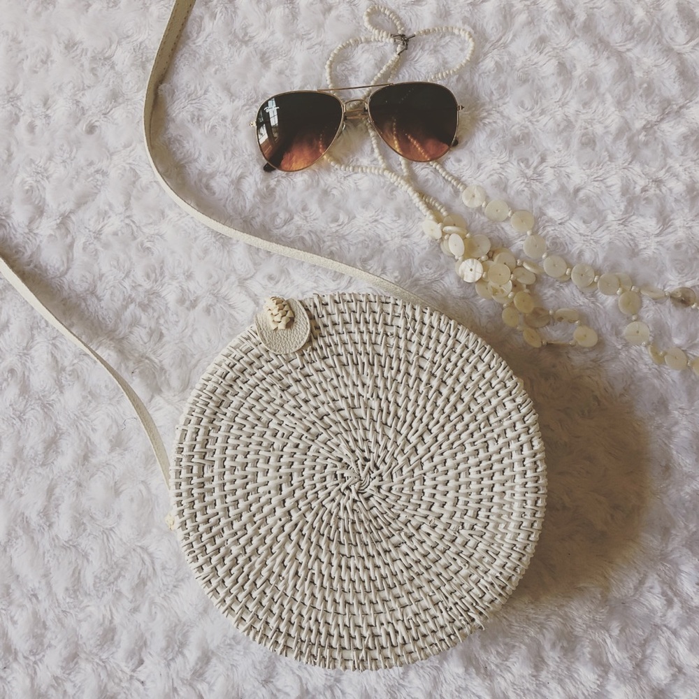 Bali Inspired White Rattan Bag